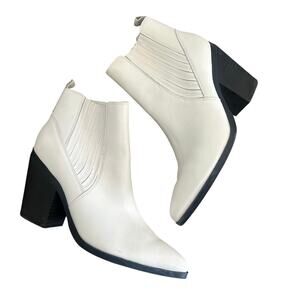 Marc Fisher Western Ankle Boots Leather Heeled Pointed Toe Cream White 11